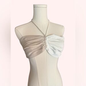 Meshki tan and white halter bandeau micro halter top XS